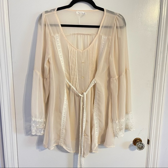 Blue Bird Sheer Peasant Top Long Sleeve Blouse size Medium - Picture 1 of 5